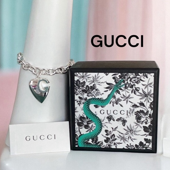 Gucci New Sterling Silver Heart Charm G Bracelet  With Original Gift Box 7.5-8 - Picture 1 of 11